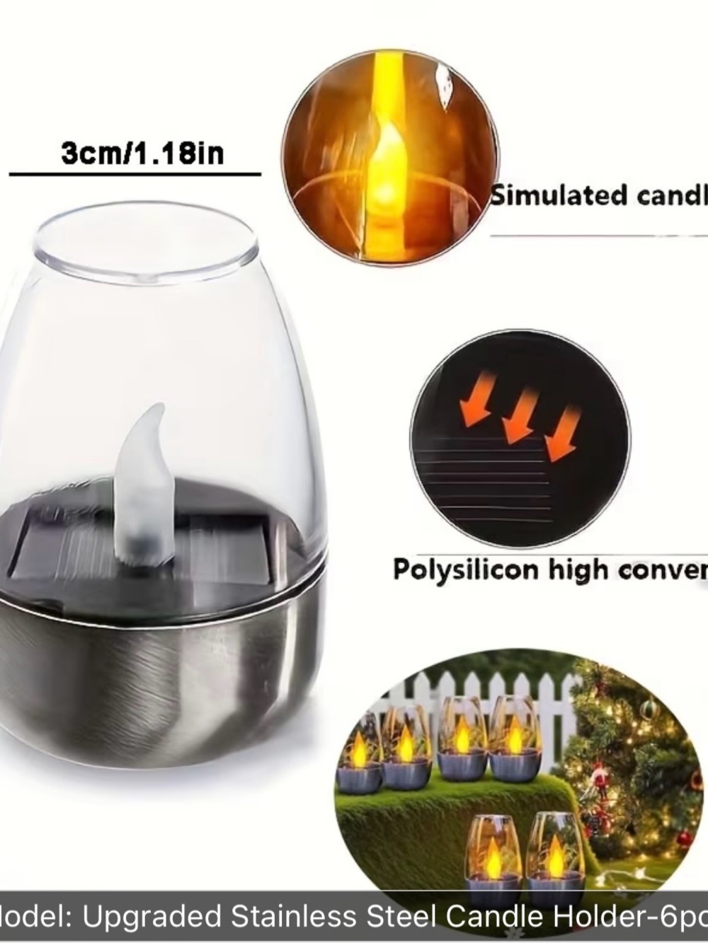 Solar Flameless Glass Candle Lanterns - Set of 2, Gray - Picture 2 of 2